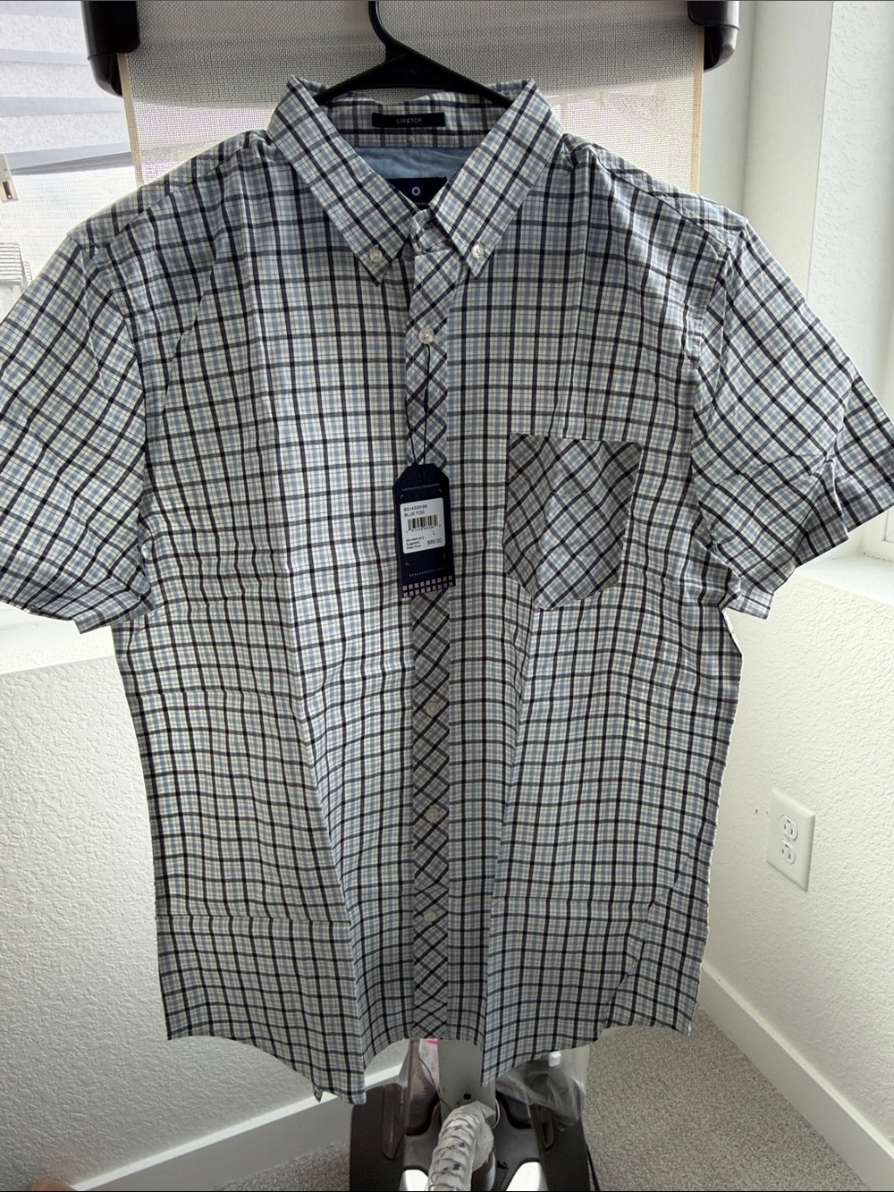 Ben Sherman White Gray and Black Plaid Short Sleeve Button-Down Shirt